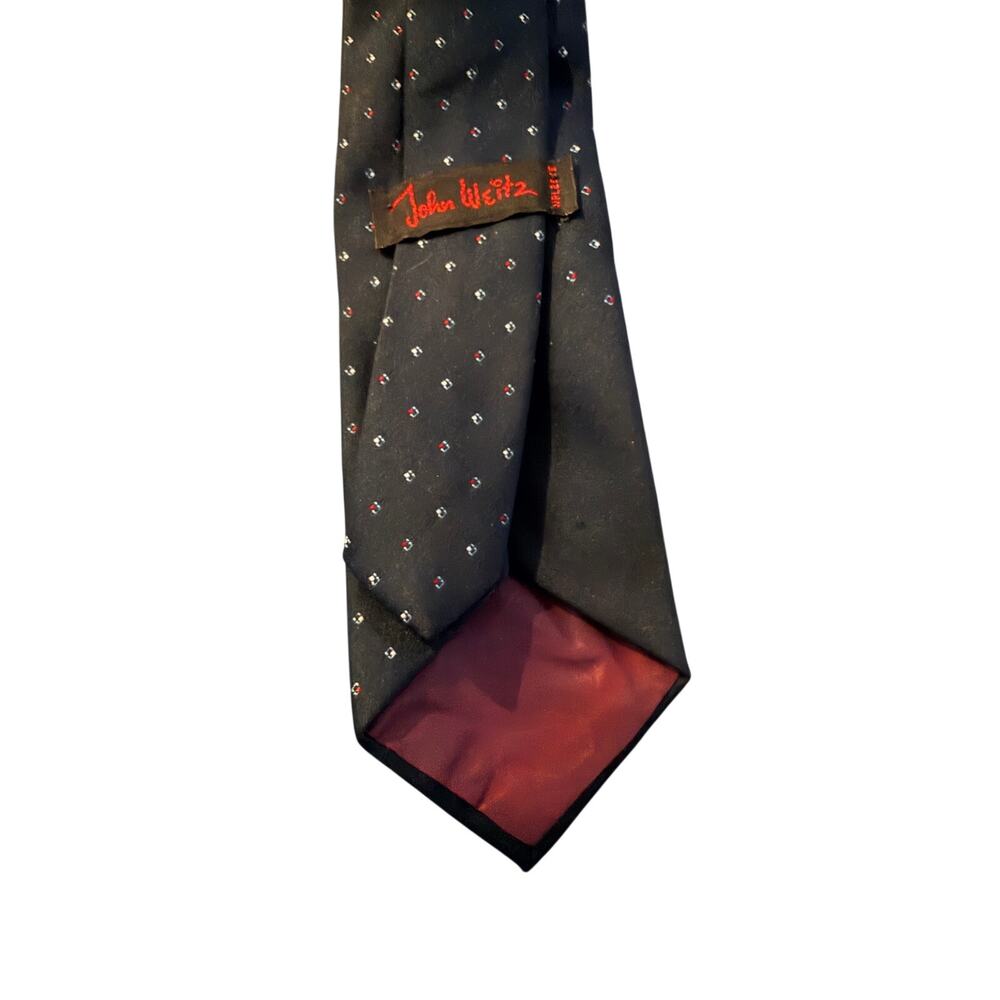 John Weitz Black Silk Tie Red Blue Geometric Pattern Classic Necktie